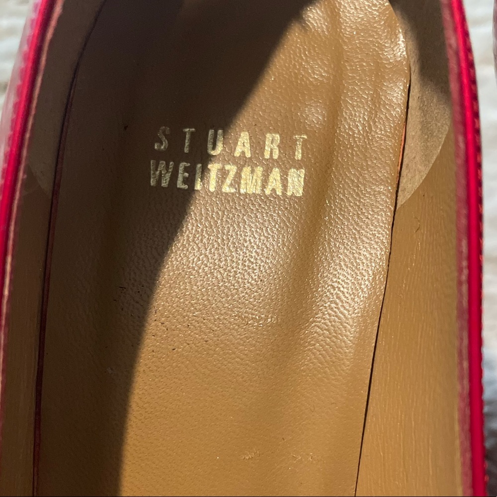 Stuart Weitzman Patent Red Square Peep Toe Heels … - image 3